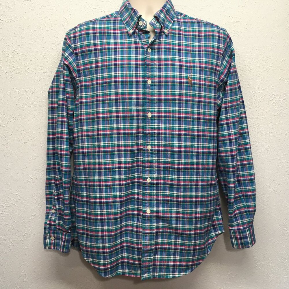 Ralph Lauren Mens M Classic Fit‎ Button Down Shirt Blue Plaid Long Sleeve